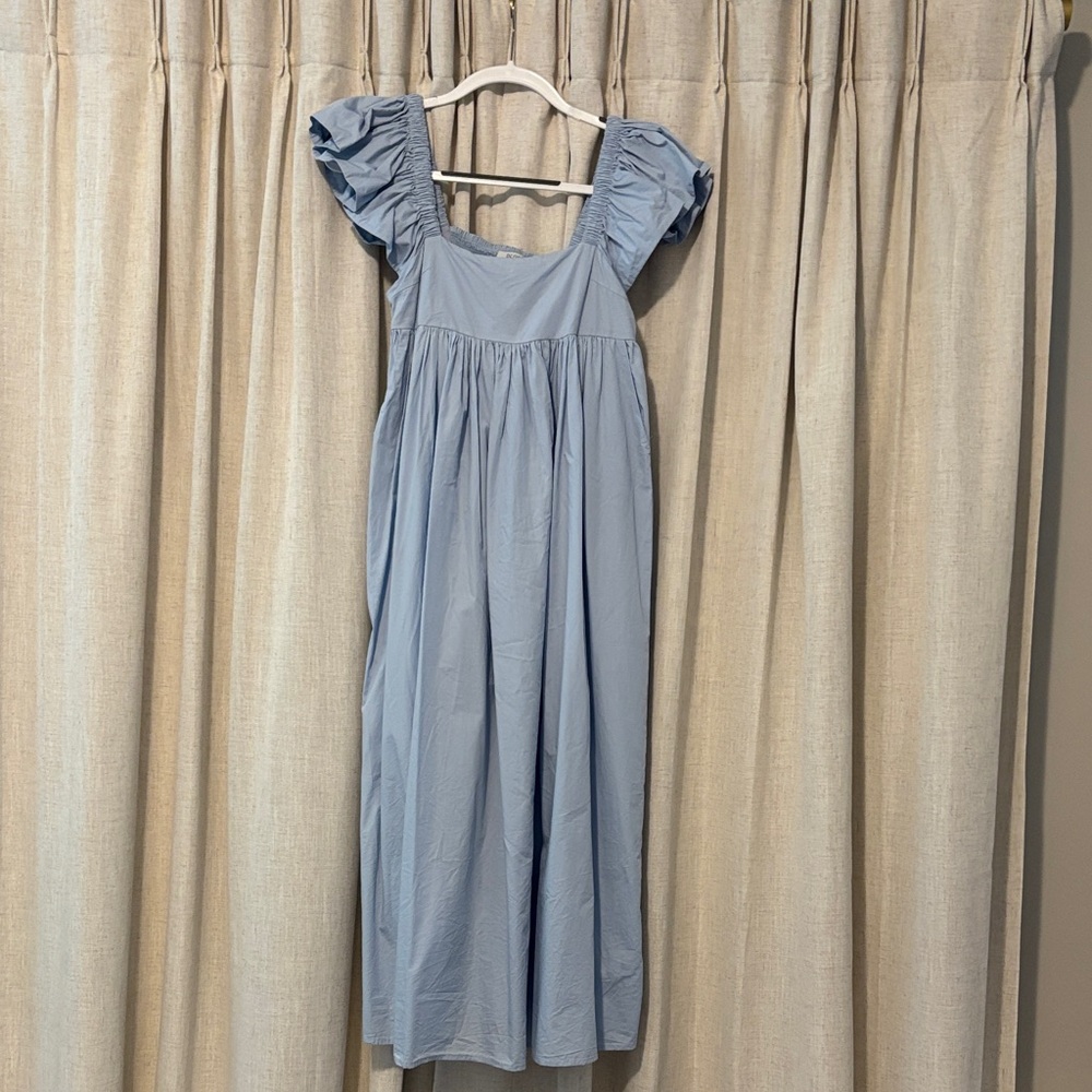 Light Blue Maxi Baby Doll Dress with Ruffled Sleeves